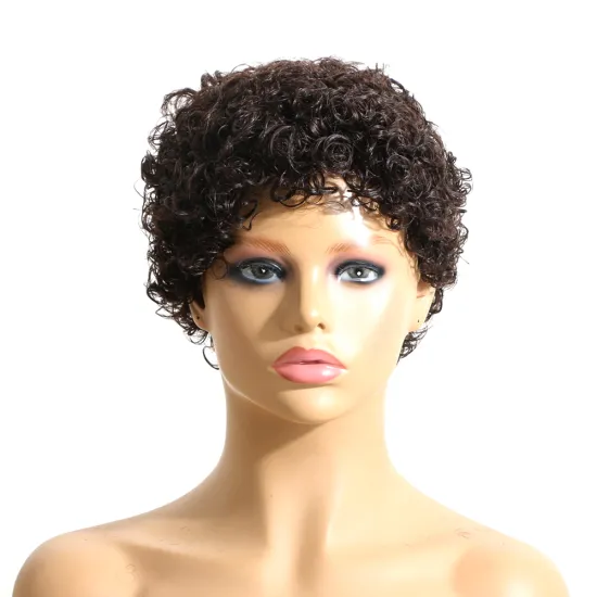 Wholesale 4'' Short Curly Wigs With Bang, Raw Brazilian Bob Wigs Human Hair Non Lace Wig, Water Waves Fringe Wig For Black Women