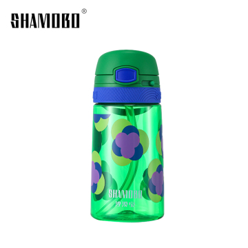 Straw Type TritanPlastic Water Bottle Green Flowers