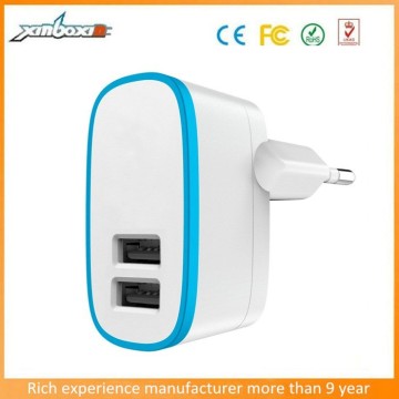 Blue Intelligent IC chip USB 2 Pin Round Pin European Plug Adapter with Built-in fuse prevents