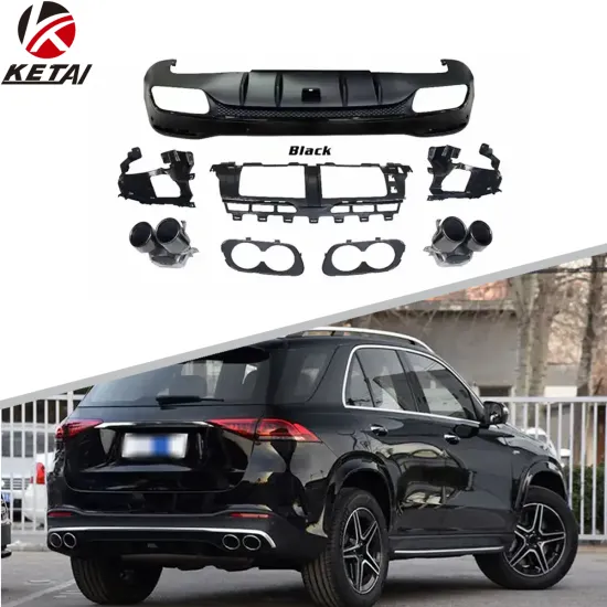 GLE53 Style Rear Diffuser with Silver Black Tips for BENZ X167 GLE AMG 2019-2022