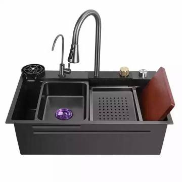 Black Stainless Steel 304 Waterfall Bowl Sinks with Handmade Faucet