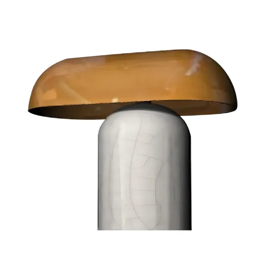 Custom Amber Glass Shade Table Lamp with White Crackle Base for Living Room and Bedroom