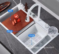 Samto White Kitchen Sink with Glass Rinser, Smart Multifunction, Modern Black Finish, Stainless Steel Construction and Waterfall