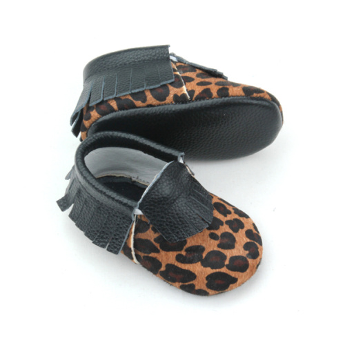 Mocasines de piel auténtica con estampado de leopardo para bebé