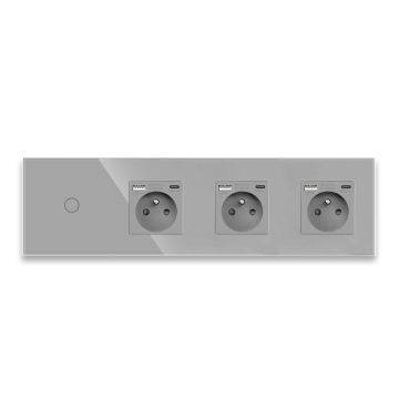 EU Wall Socket Plug - 16A Power Sockets with Glass Panel French Wall Switch (Double/Triple) - 299mm*86mm
