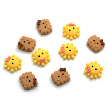 Cartoon lachende gele zonnebloem hars Cabochon bruin koekje plaksteen kralen ornament slijm DIY Deco sieraden versiering winkel