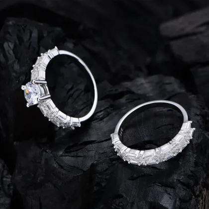 Fashion Half Circle Inlaid Diamond Sterling Silver Ring Wholesale