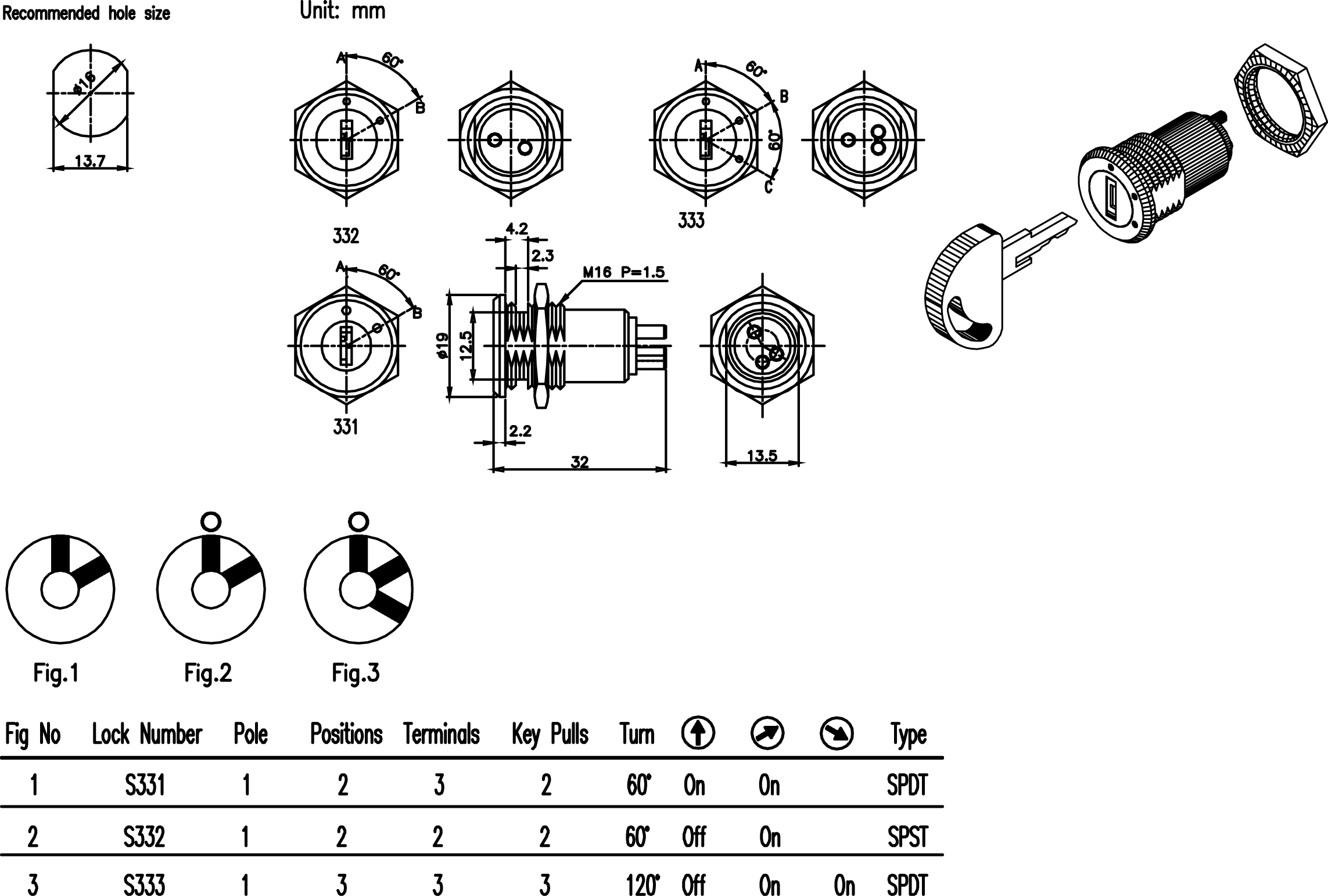 3 Position Key Switch