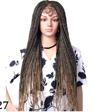 Newest Synthetic Hair Ponytails Extensions With Baby Hair Long Handmade Full Braided Box Braids Synthetic Lace Frontal Hair Wigs