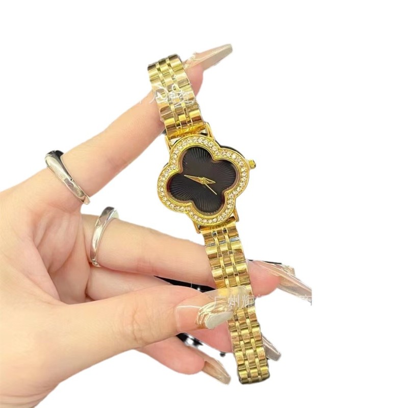 Simple Four Leaf Clover Diamond Ring Watch for Women