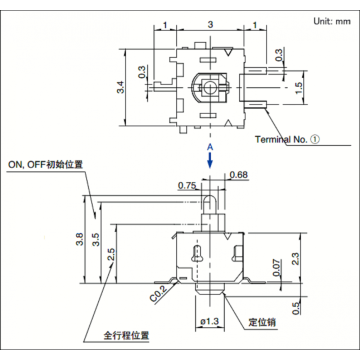 Sliding Rod Height 3.8mm Unidirectional Action Switch