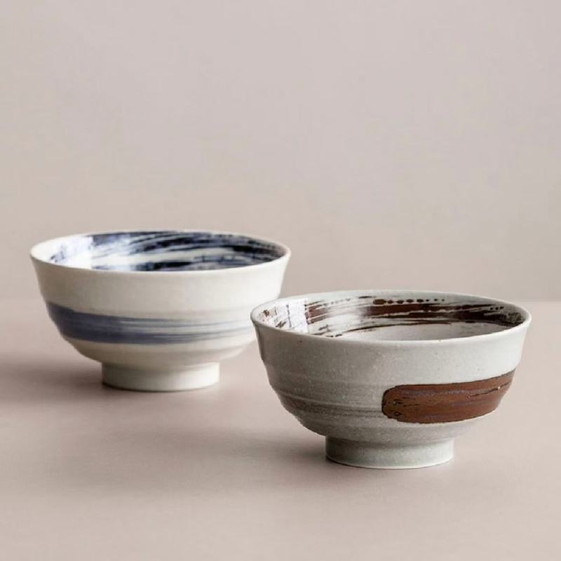 Elegant Brown Floral Asian Bowls with Subtle Texture