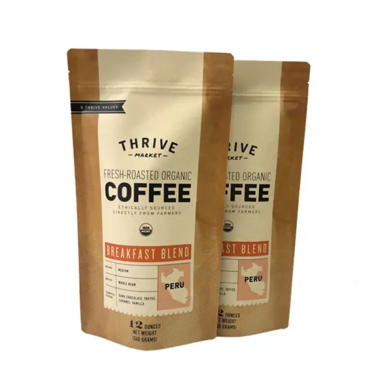 Custom Digital Printers: Doypack Resealable Ziplock Brown Kraft Paper Food Packaging Bags