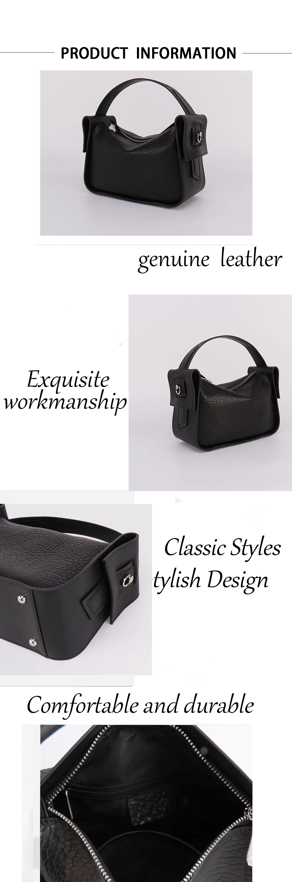 Elegant Black Leather Makeup Bag For Ladies