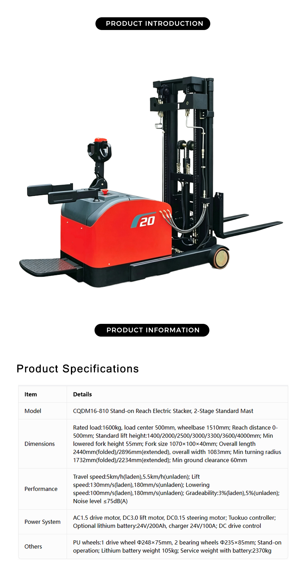 CQDM16-810(Li）X Walkie Pedestrian Reach Forklift