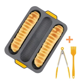 Silicone Baguette Pan Loaf Bake Toast Cooking Set with Brush and Tongs