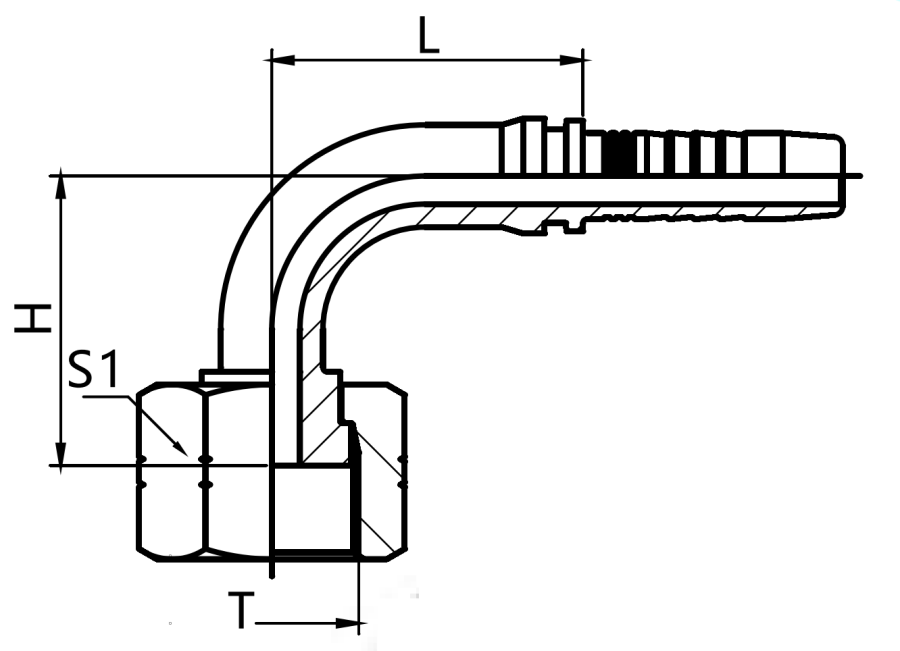 90 Degree Orfs Female Flat Seat Fittings Drawing