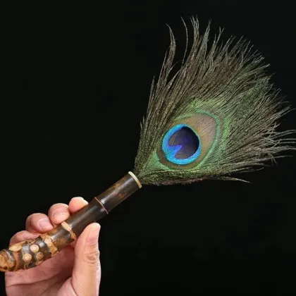 Handmade Purple Bamboo Root Feather Duster for Tea Table Dusting