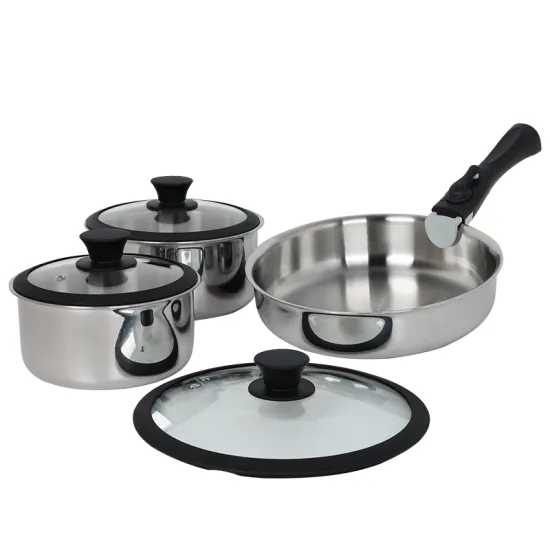 Multipurpose Stainless Steel Kitchen Cookware Set with Detachable Handle - 3pc Nonstick Pot Set