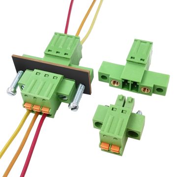 3.5mm Pitch Complete Male & Female Through-Wall Spring Cage Terminal Block Set Dual Through-Hole with Flange