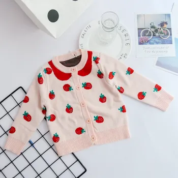 Strawberry Pink Cotton Cardigan Sweater for Kids