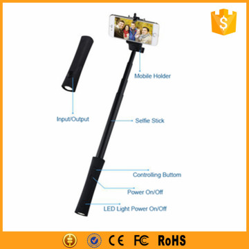 Multifunctional wireless selfie stick power bank 2200mah with LED torch