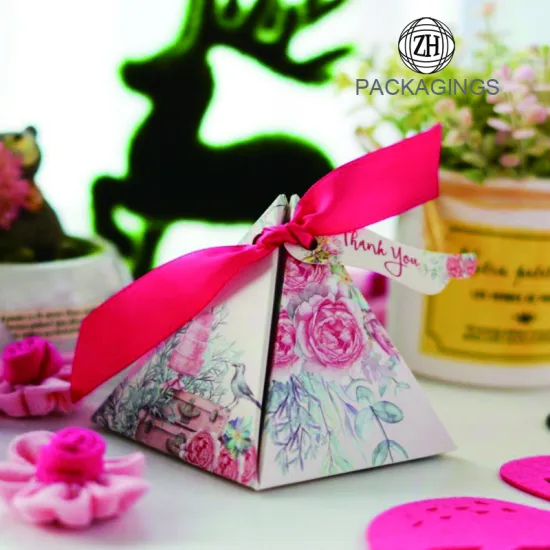 Handmade Flower Printed Pyramidal Candy Box