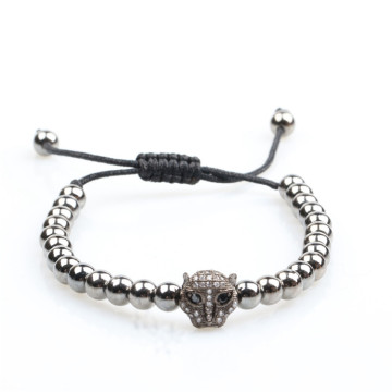Good quality 4mm stainless steel beads CZ pave Leopard charm beads adjustable bracelets