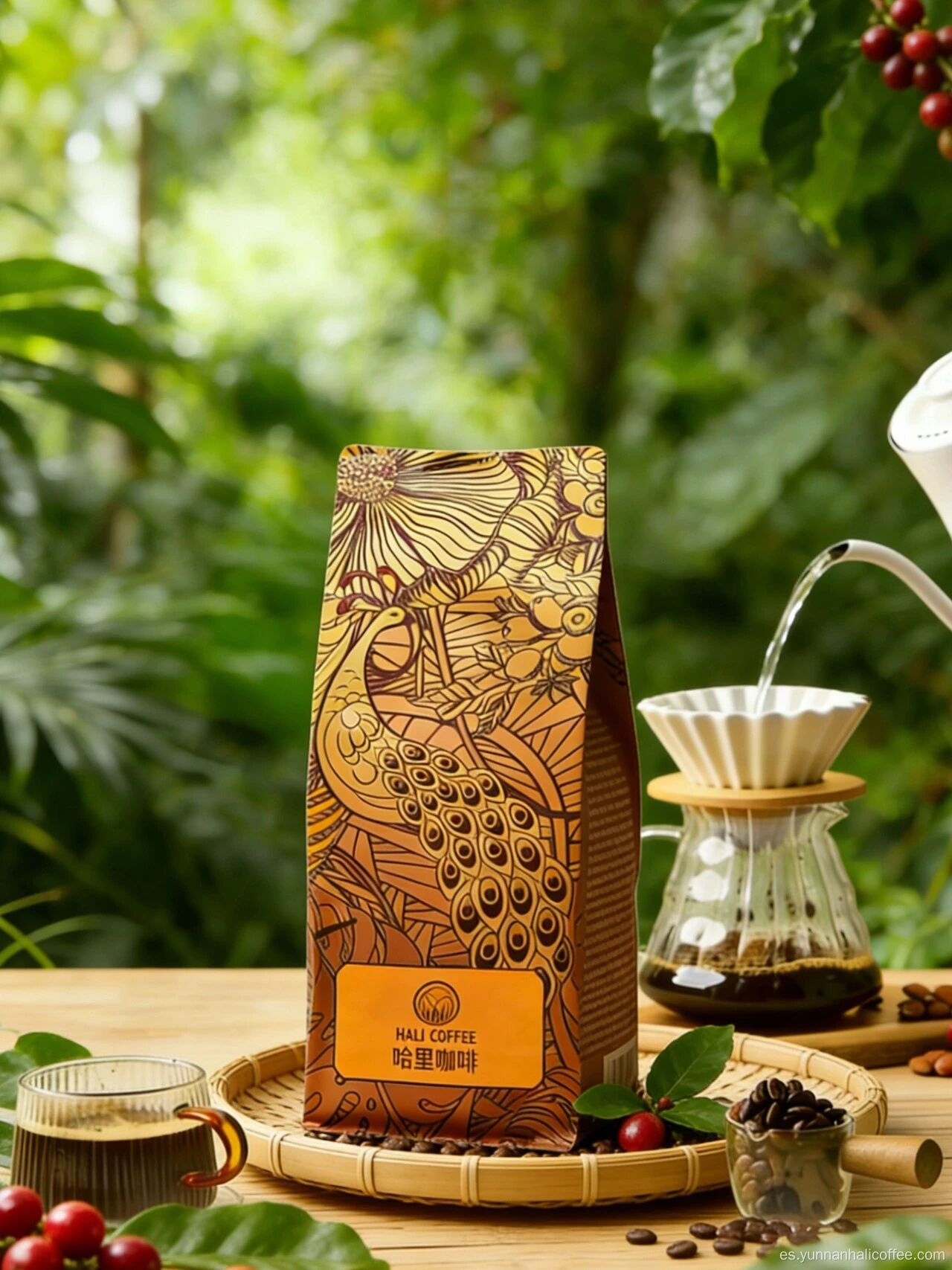 Granos de café con miel y naranja