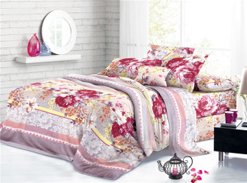 Elegante funda de cama de poliéster liso con estampado floral