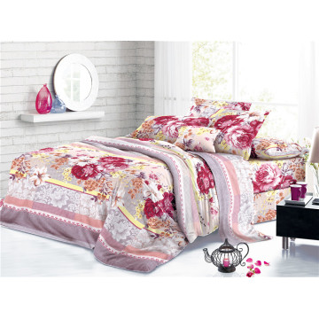 Elegant Floral Printed Plain Polyester Textiles Bed Cover