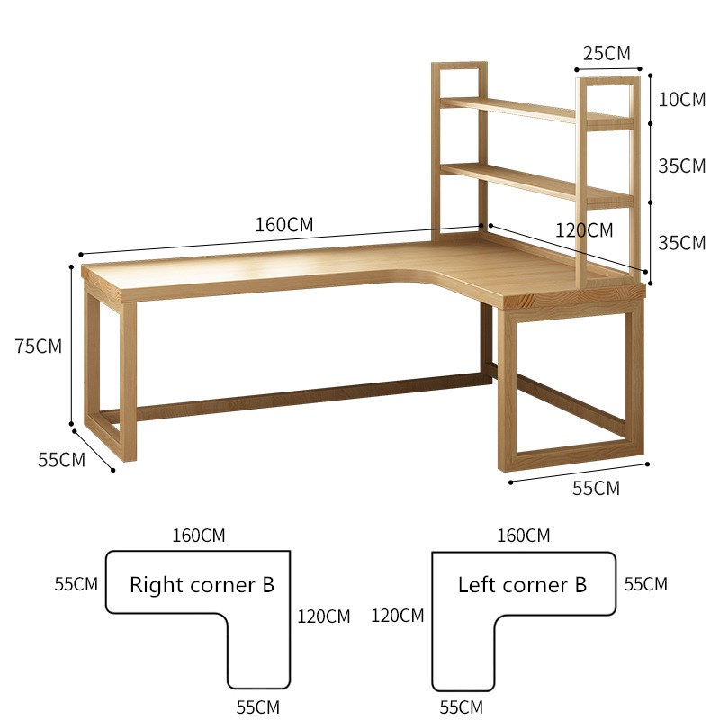 L-shaped Desk with Bookshelf Wood Writing Desk