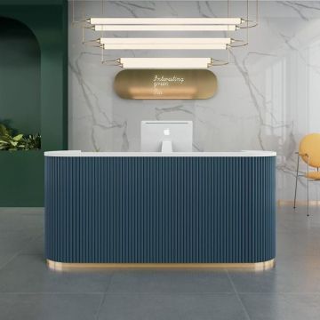 MORE DESIGN Free Logo: Small Paint Marble Metal Gold-plated Bar Front Counter for Beauty Salons and Offices