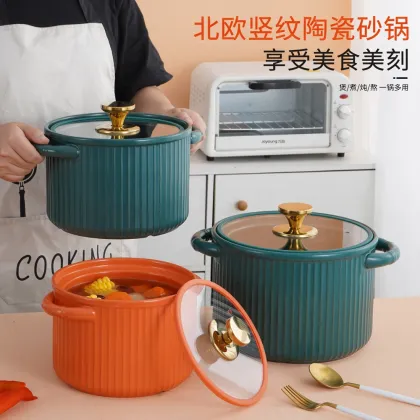 Ceramic Casserole Dish with Lid - 3 Quart Black Earthen Pot