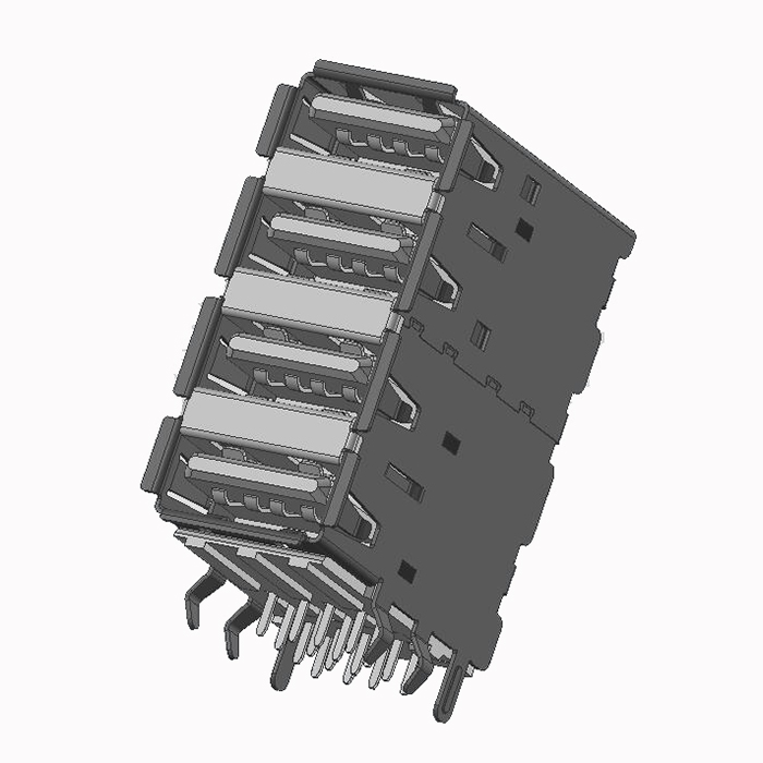 Conector USB A Fêmea Quad Port Ângulo Reto