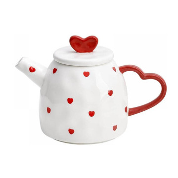 Red Heart Pattern Ceramic Teapot - Handmade Porcelain Water Milk Pots in Bulk