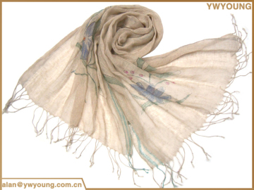 New design natural linen scarf with tessel