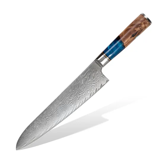 Handcrafted 9-inch Blue Resin Handle Damascus Steel Chef Knife: A Luxurious Addition to Your Kitchen Tools