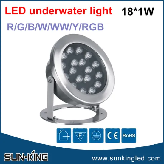 Sun-king popular powerful 304 stainless steel 12V/24V led fountain underwater light 18W