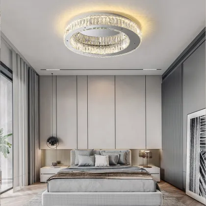 Modern Designer Super Thin Ceiling Lamp: Stainless Steel with Crystal