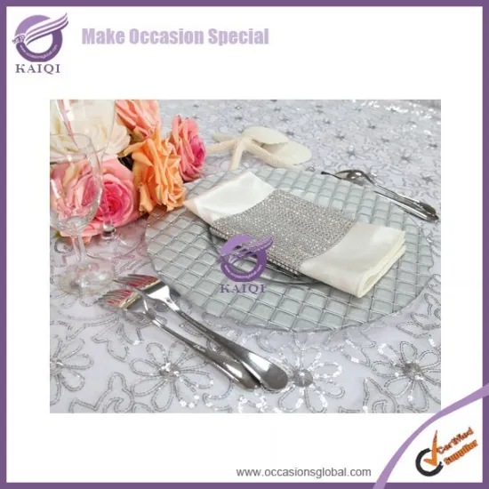 18006 silver wholesale high quality grid square glass charger plates