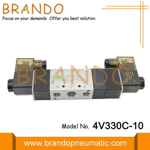 3/8 &#39;&#39;4V330C-10 4V330E-10 4V330P-10 5/3 웨이 공압 에어 솔레노이드 밸브 12V 110V 220V DC AC