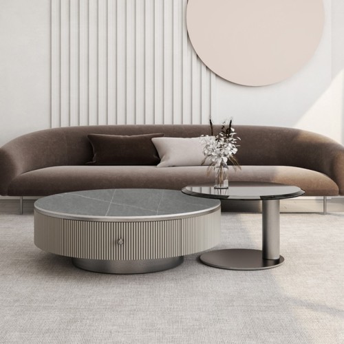 Modern Round Wood Coffee Table with Storage