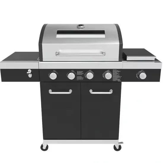 4 Burner+1 Side Burner Gas BBQ Grill with Cabinets Wheels Stainless Steel BBQ Gas Grill Barbecue