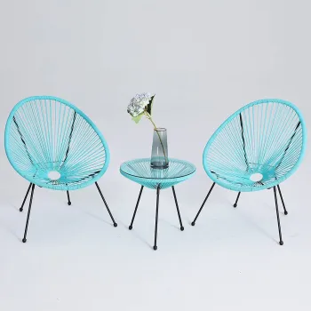 PE Rattan Wicker Patio Set: 2 Chairs & 1 Coffee Table