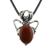 Red Jasper 13X18mm Cabs Antique Silver Alloy Spider Pendant Necklace 45cm Black Cord