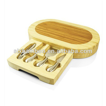 oval shape bamboo cheese choping block with knife drawer