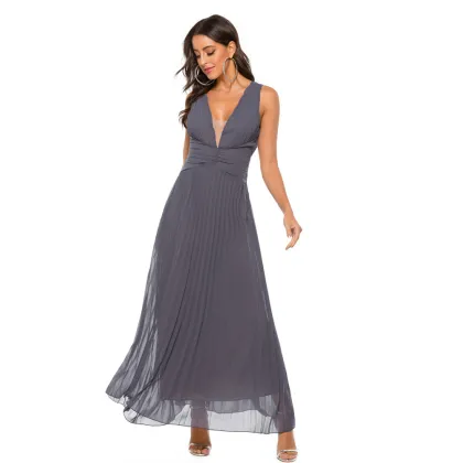 Club Pleated Middle Sleeve chiffon lace Long skirt