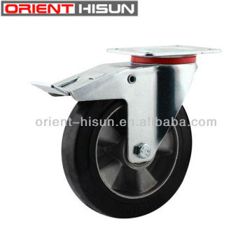 160mm Swivel Plate Duty Elastic Rubber Caster Wheel With Brake