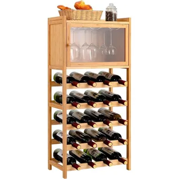 JJ-08: 20-Bottle Wine Cabinet - Glass Display Shelf and Wood Wine Rack for Kitchen